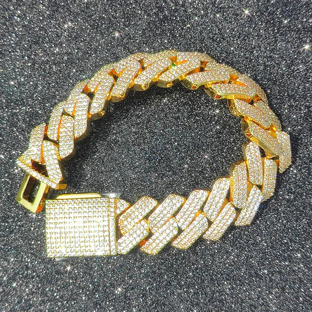 20mm Cuban Tennis Chain Bracelets Gold for Men