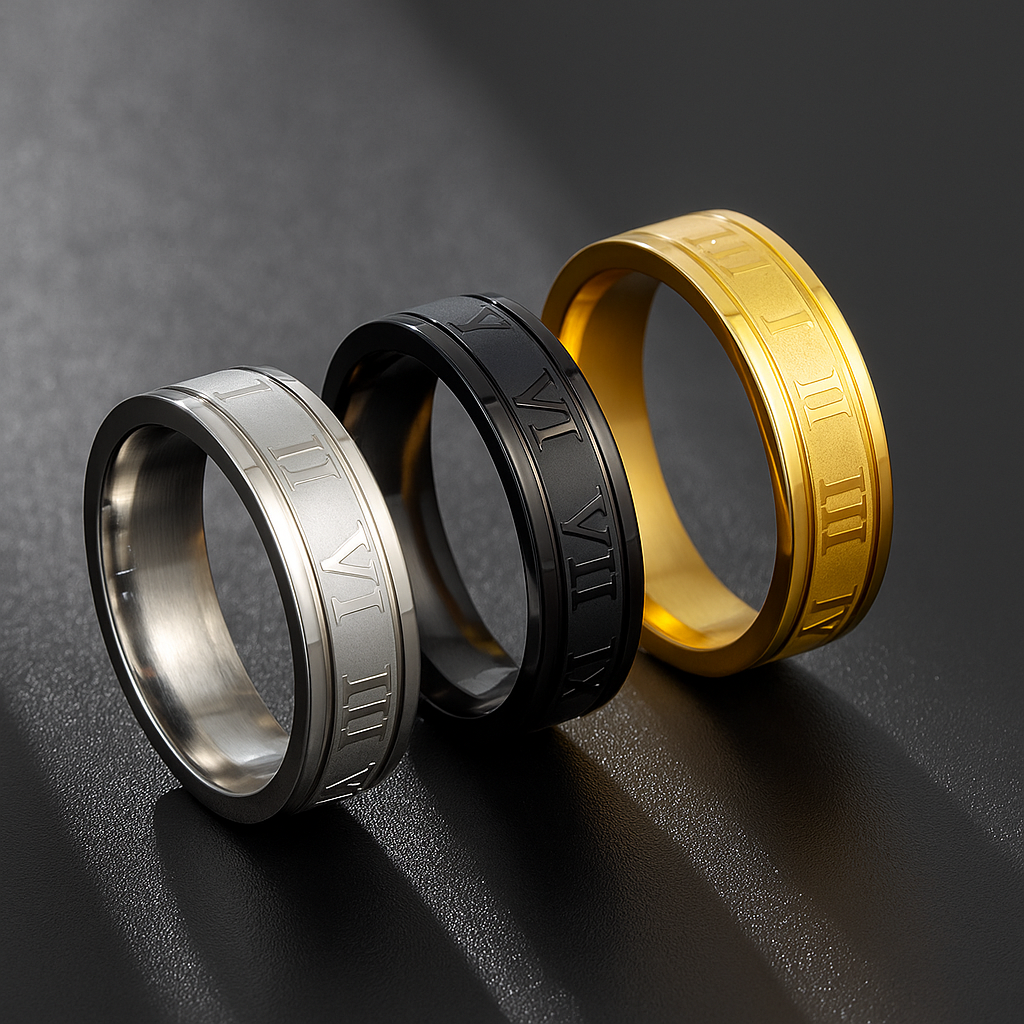 Roman Number Rings Stainless Steel Gold for Men's