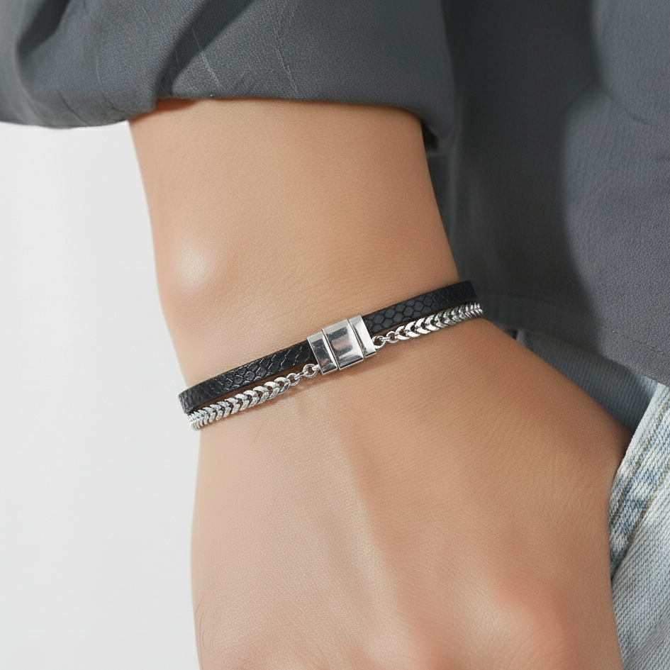 Royal Serpent Dual-Strand Bracelet Silver for Men's