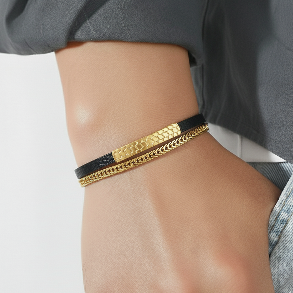 Royal Serpent Dual-Strand Bracelet Gold for Men's