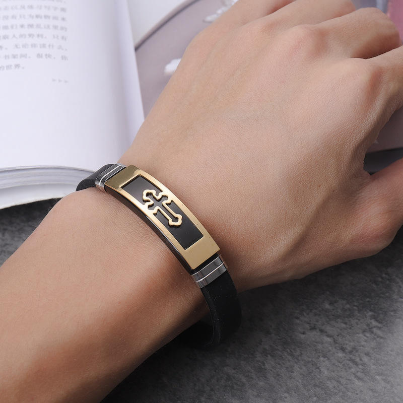 Silicone Rubber and Stainless Steel Charm Bracelet for men's