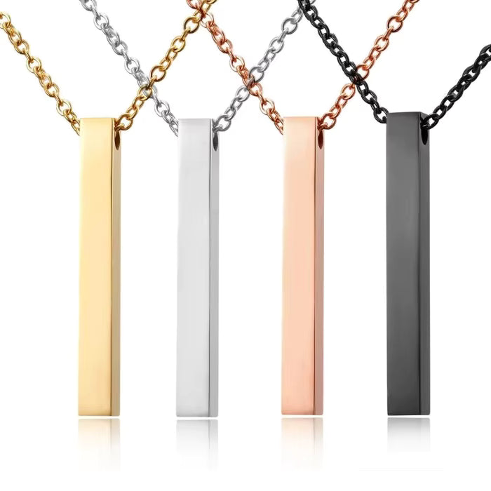 Vertical Rectangular Stainless Steel Blank Bar Pendant Necklace With Chain