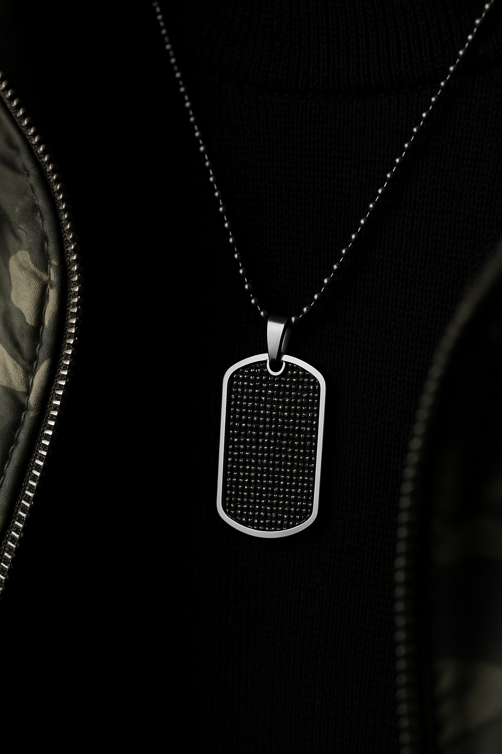 Black CZ Dog Tag Pendant 925 Sterling Silver Pendant for Men"s