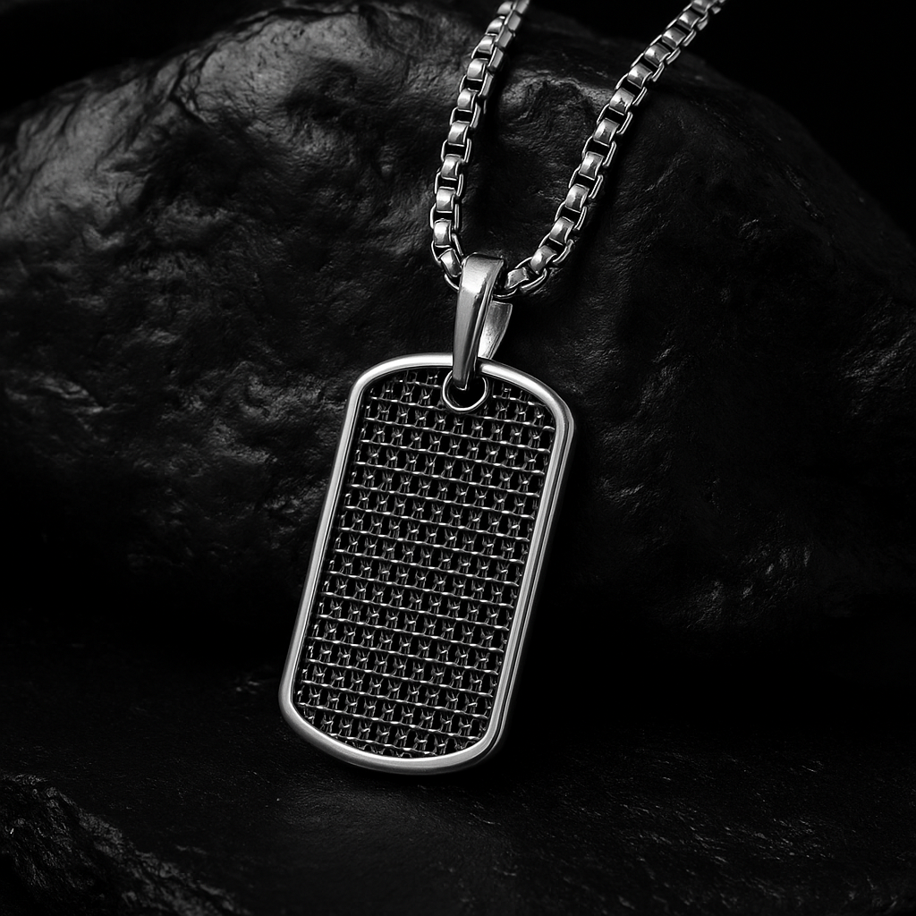 Black CZ Dog Tag Pendant 925 Sterling Silver Pendant for Men"s