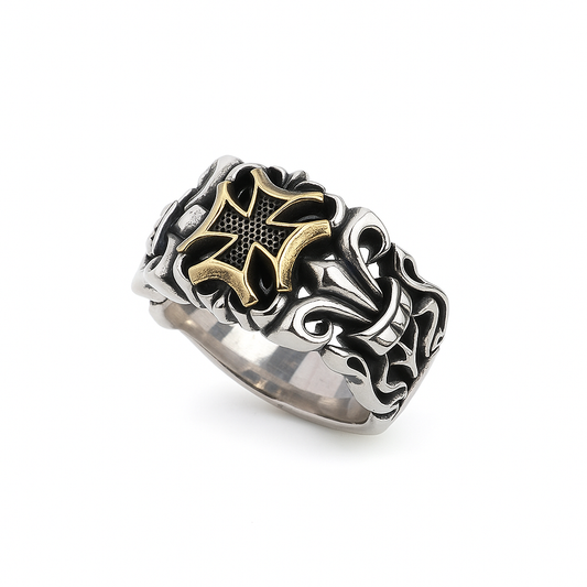 Golden Knight Cross Band Ring for Men's