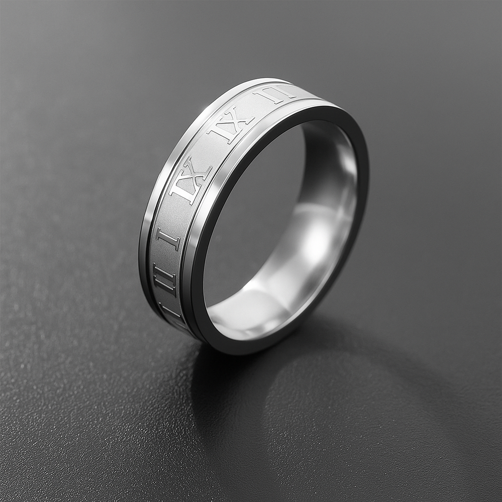 Roman Number Rings Stainless Steel Silver for Men's