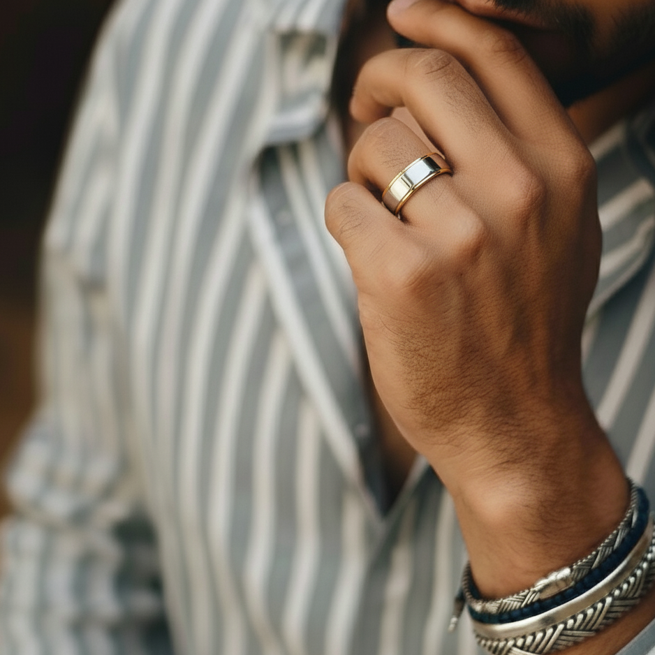 Gold Edge Hybrid Band Ring for Men's