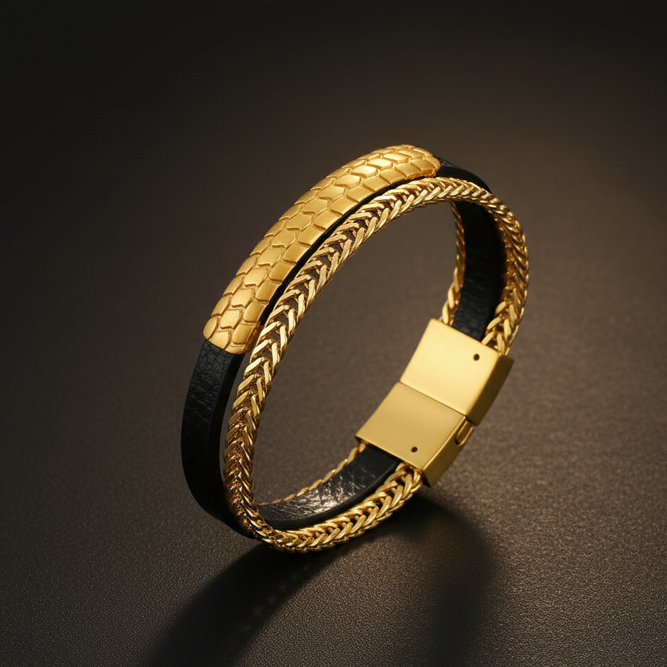 Royal Serpent Dual-Strand Bracelet Gold for Men's