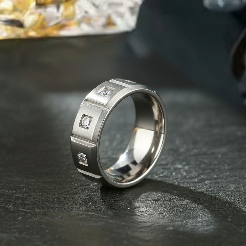 Titan Edge Cubic Band Ring Silver for Men's