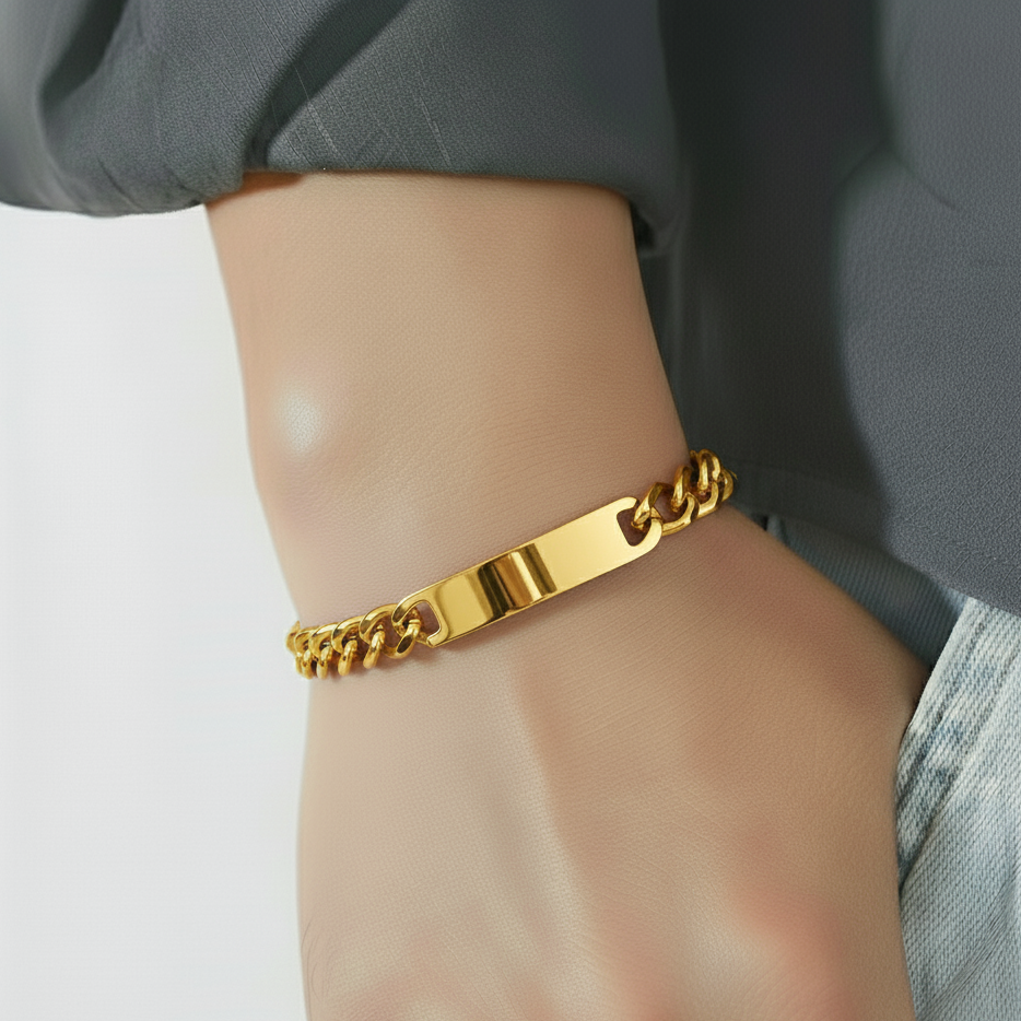 Polished Identity Plate Bracelet Gold for Men's