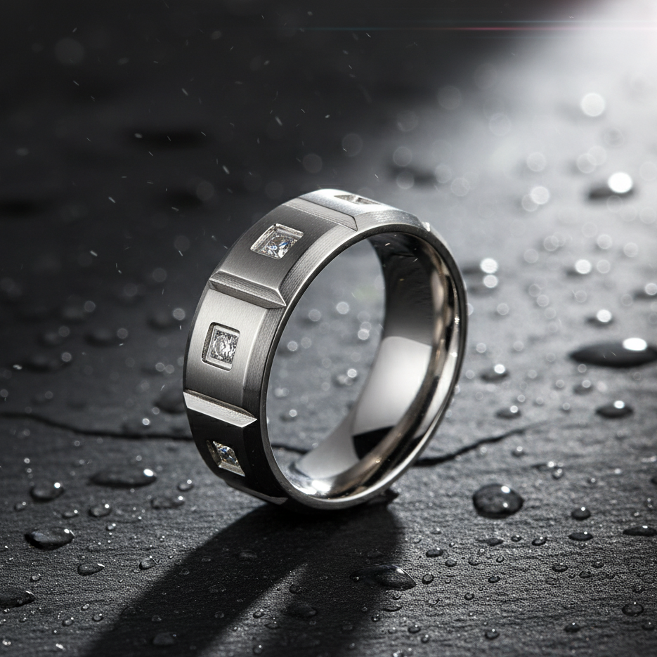 Titan Edge Cubic Band Ring Silver for Men's