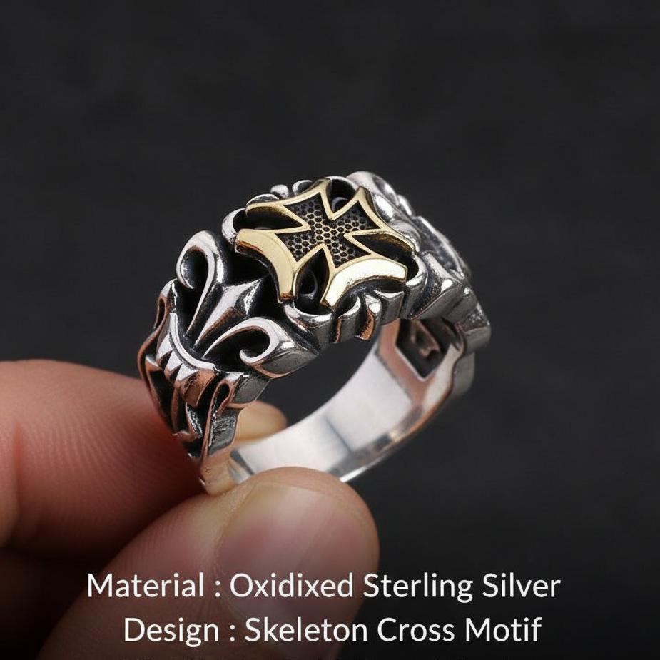 Golden Knight Cross Band Ring for Men's
