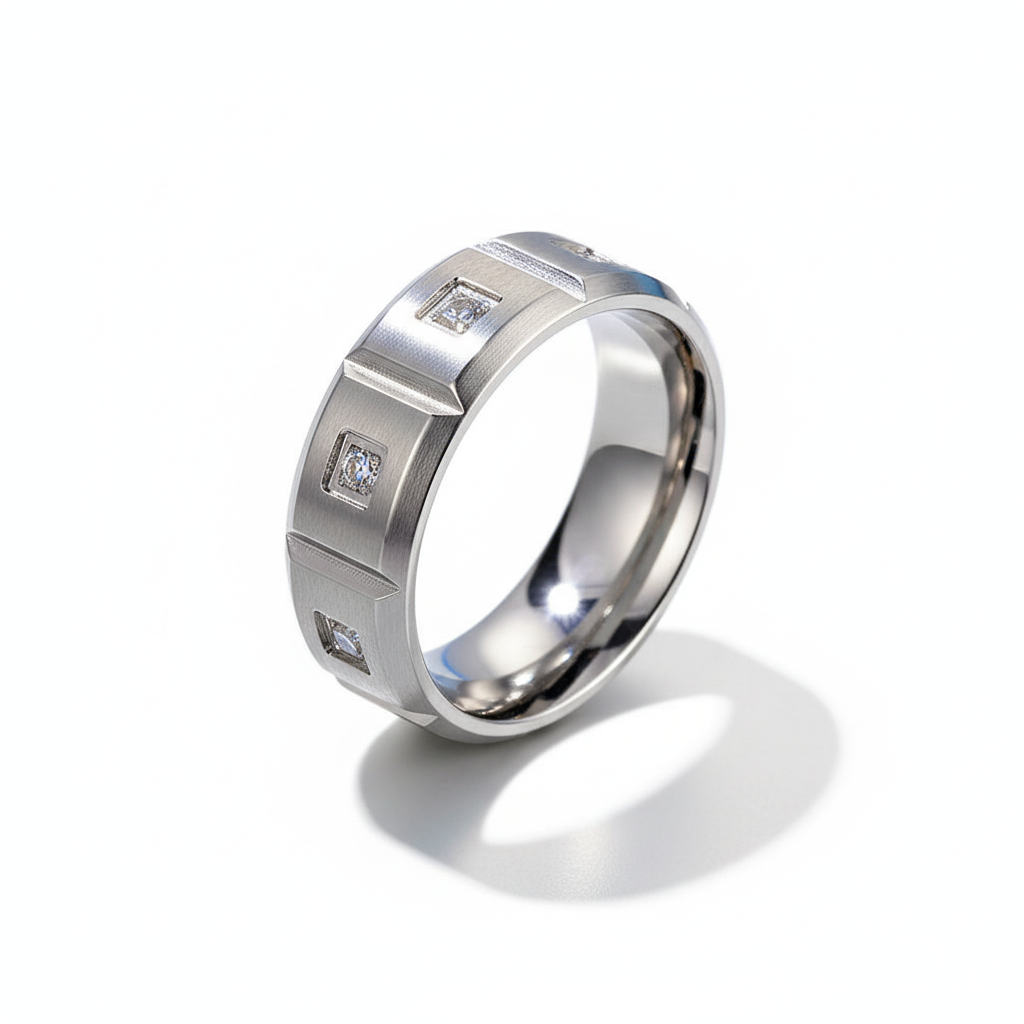 Titan Edge Cubic Band Ring Silver for Men's