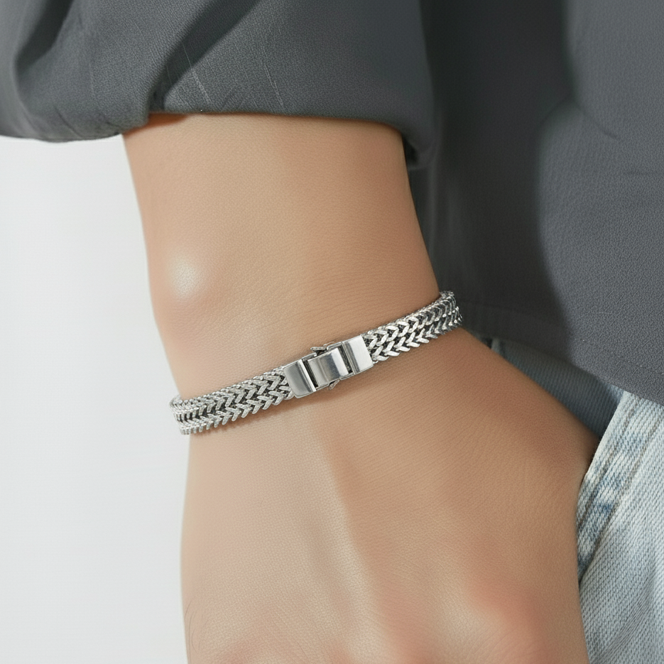 Titan Weave Steel Bracelet Silver for Men's
