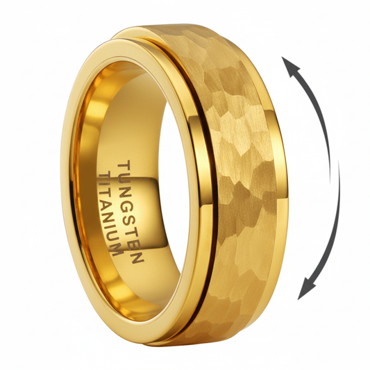 Hammered Tungsten Titanium Gold Spinner Ring for Men's