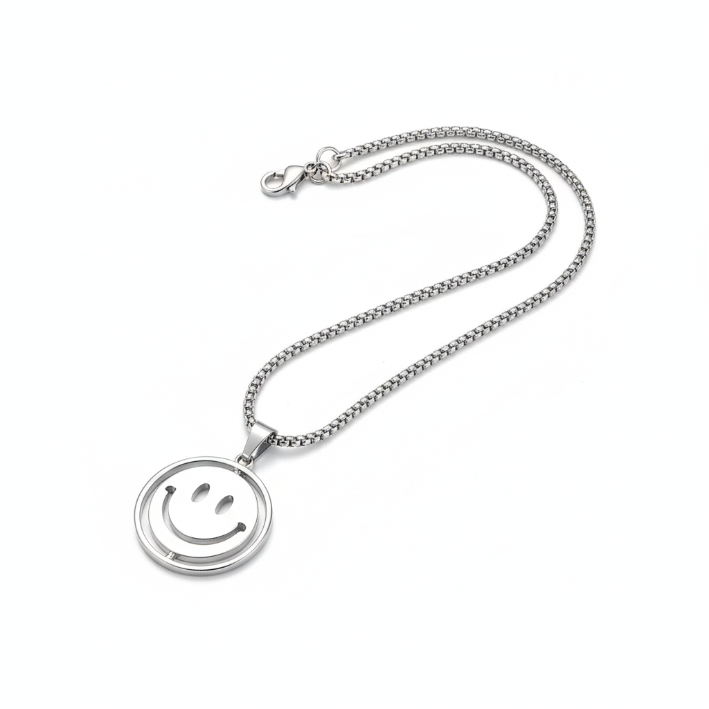 Chrome Smiley Charm Pendant for Men's