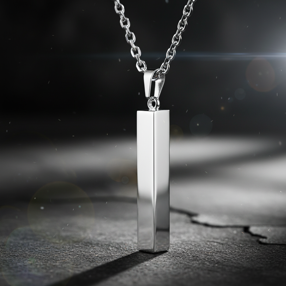 Vertical Rectangular Stainless Steel Blank Bar Pendant Silver With Chain