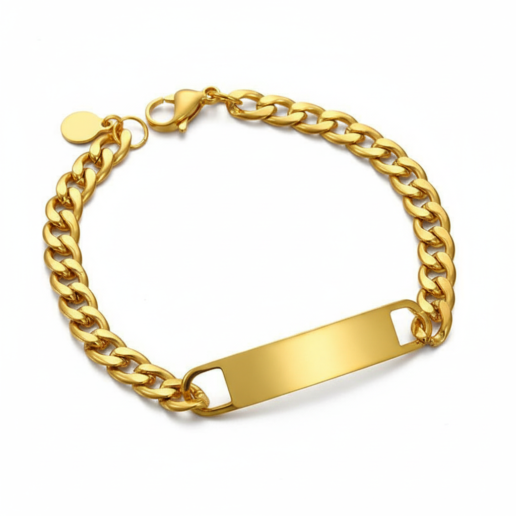 Polished Identity Plate Bracelet Gold for Men's