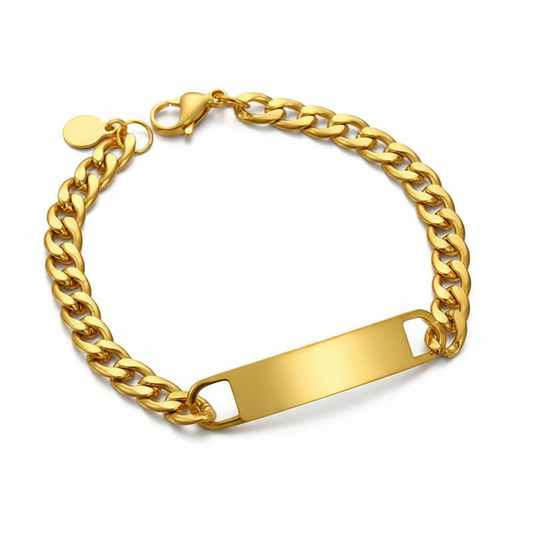 Polished Identity Plate Bracelet Gold for Men's