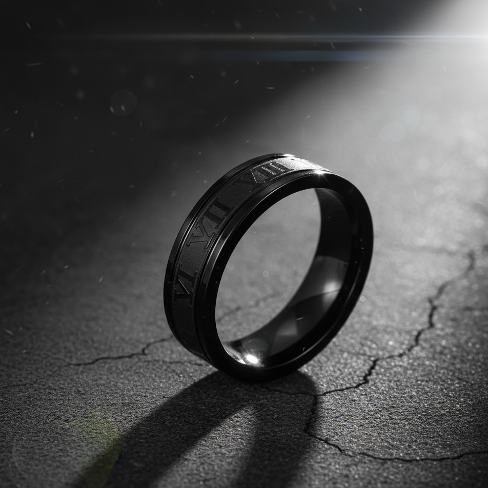 Roman Number Rings Stainless Steel Black for Men's