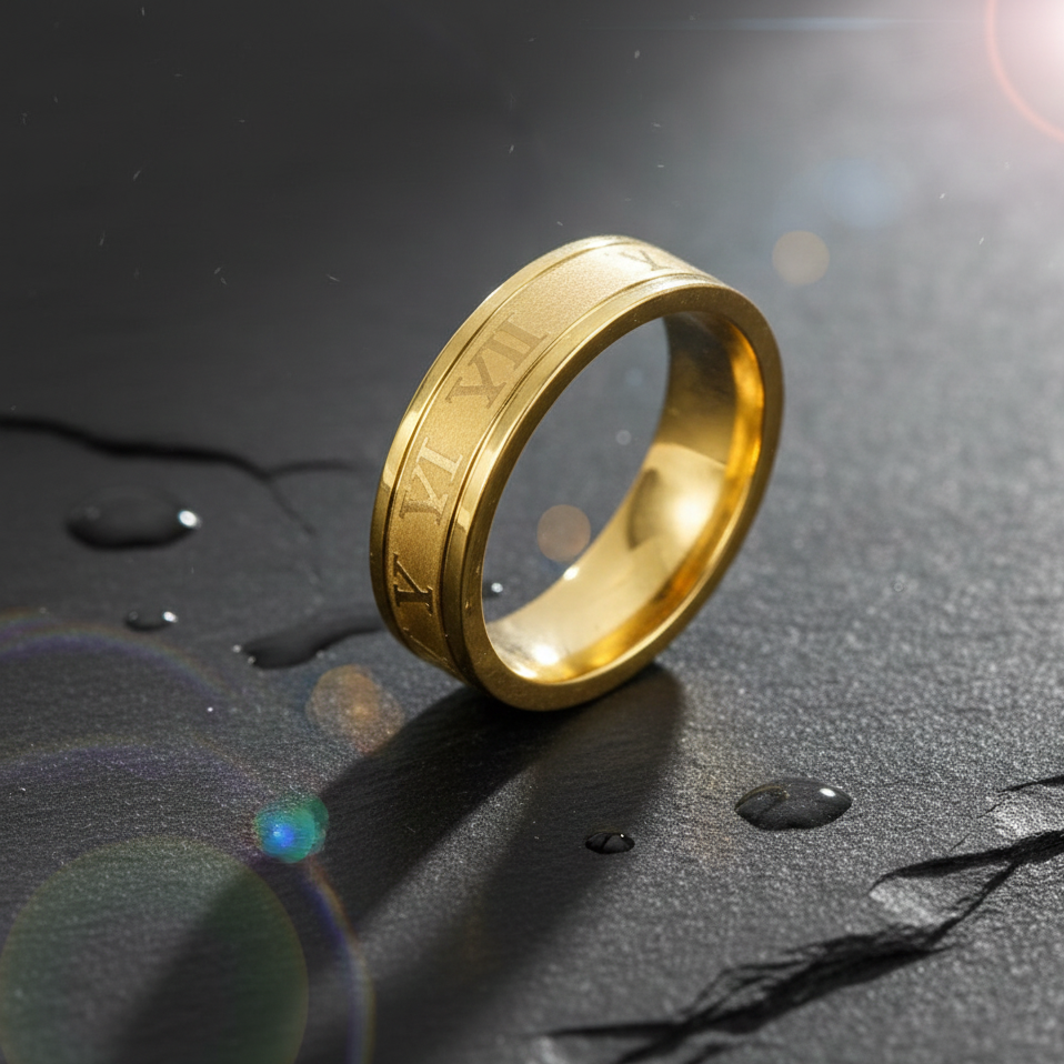 Roman Number Rings Stainless Steel Gold for Men's