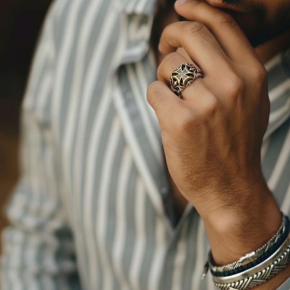 Golden Knight Cross Band Ring for Men's