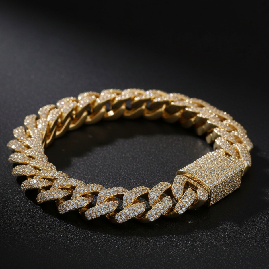 20mm Cuban Tennis Chain Bracelets Gold for Men