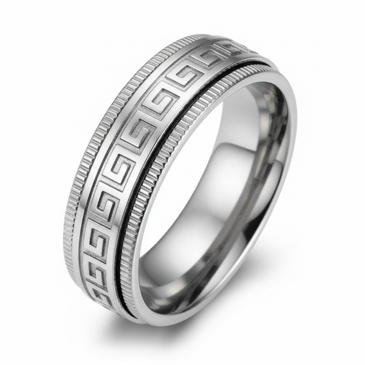 Silver-Tone Greek Meander Fidget Ring for Men's