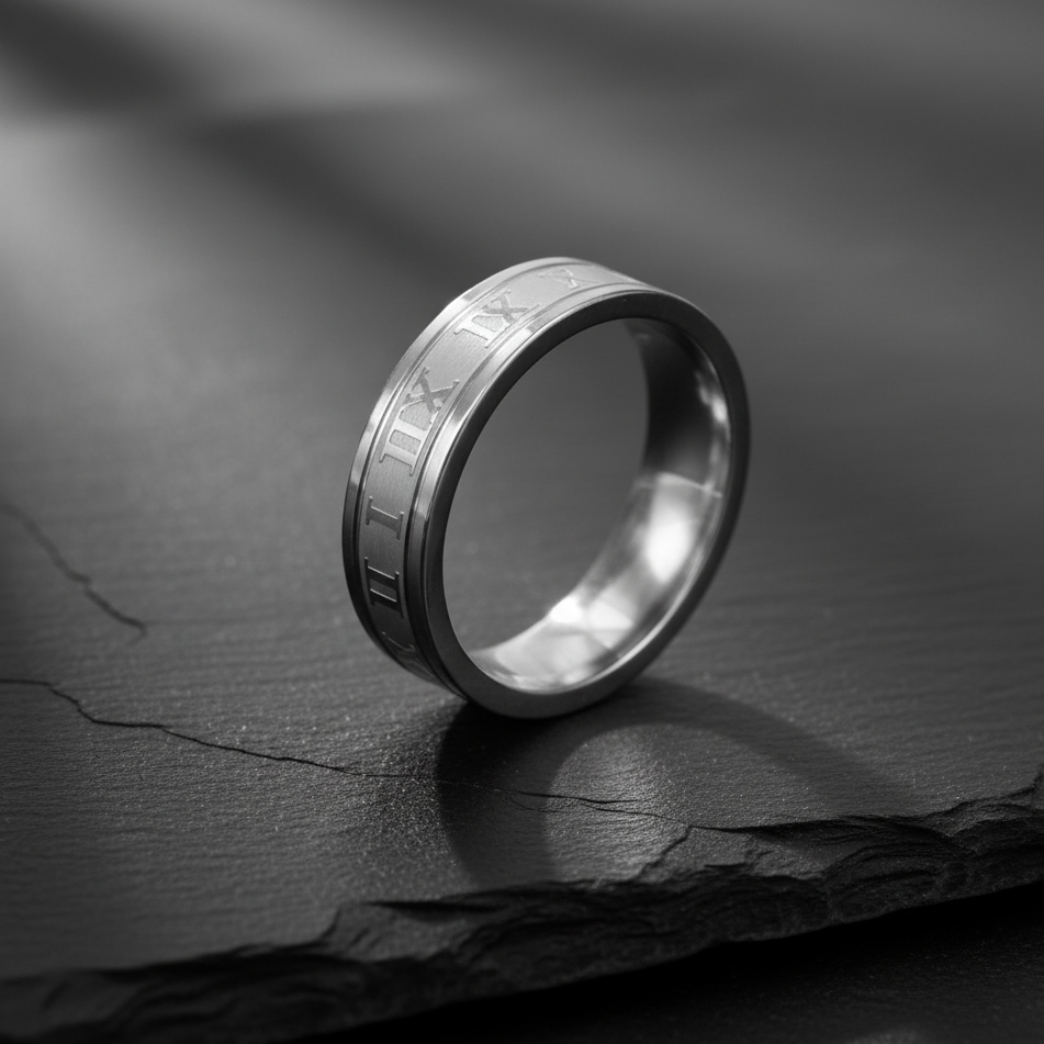 Roman Number Rings Stainless Steel Silver for Men's