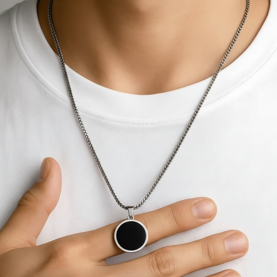Onyx Circle Chain Pendant for Men's
