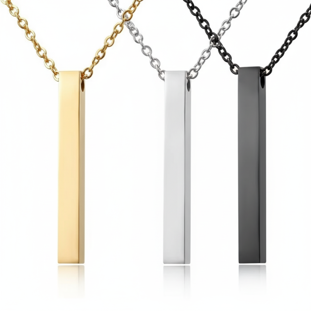 Vertical Rectangular Stainless Steel Blank Bar Pendant Black With Chain