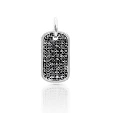 Black CZ Dog Tag Pendant 925 Sterling Silver Pendant for Men"s