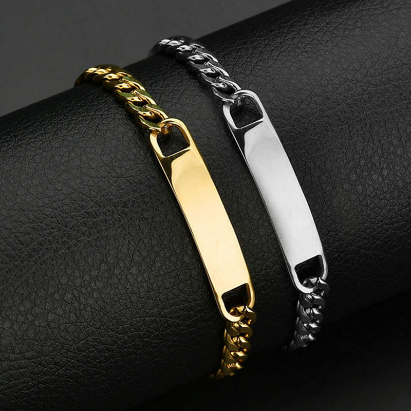 Polished Identity Plate Bracelet Gold for Men's