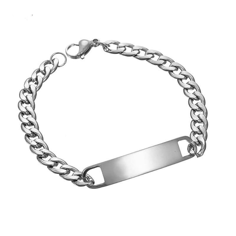 Polished Identity Plate Bracelet Silver for Men's