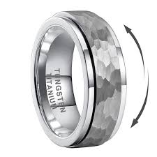Hammered Tungsten Titanium Silver Spinner Ring for Men's