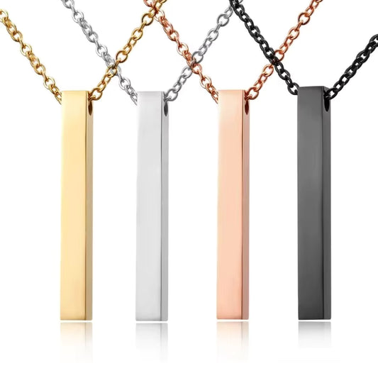 Vertical Rectangular Stainless Steel Blank Bar Pendant Necklace With Chain