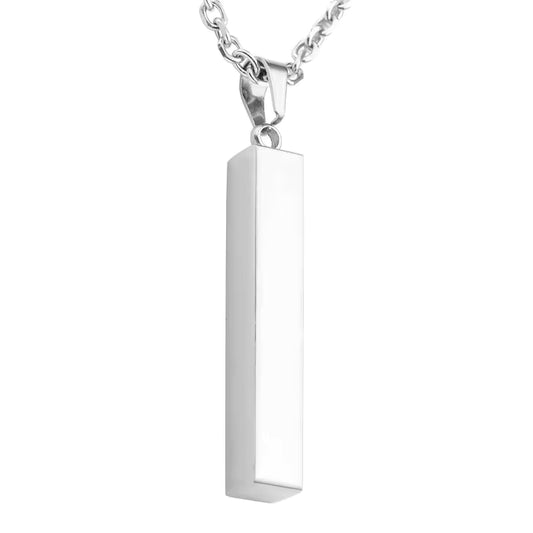 Vertical Rectangular Stainless Steel Blank Bar Pendant Silver With Chain